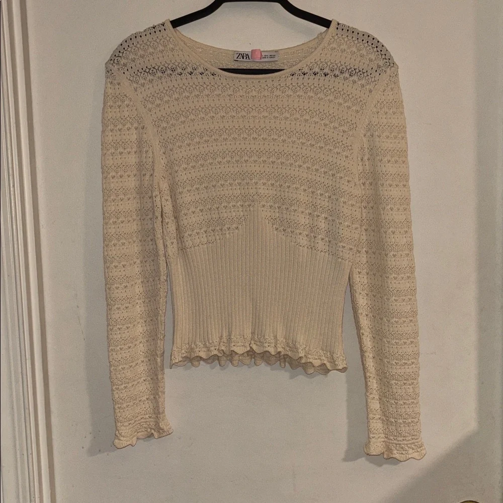🪿 ZARA Pointelle Knit Cropped Sweater Top